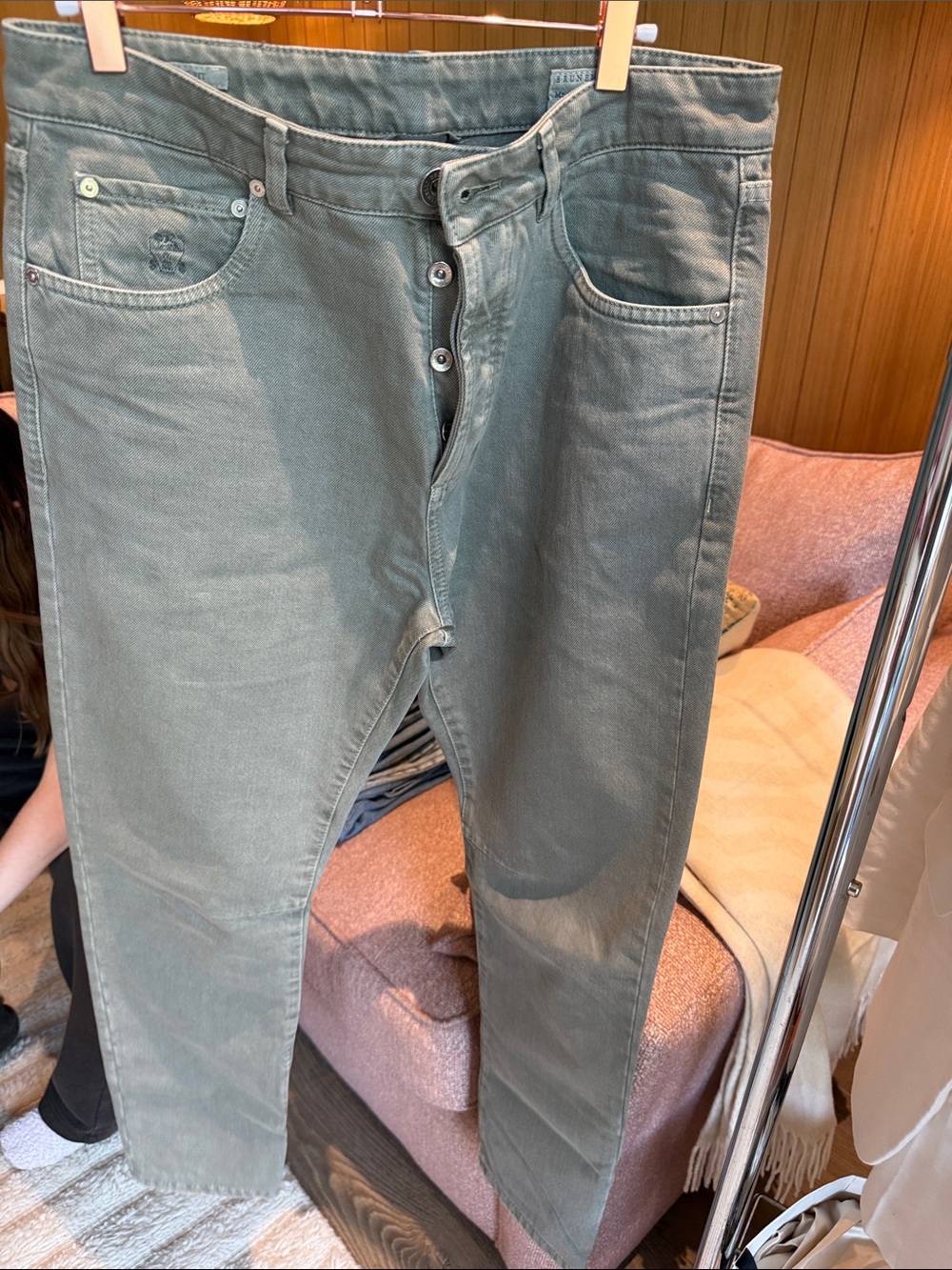 Brunello Cucinelli Slim Straight Olive-Green Jeans
